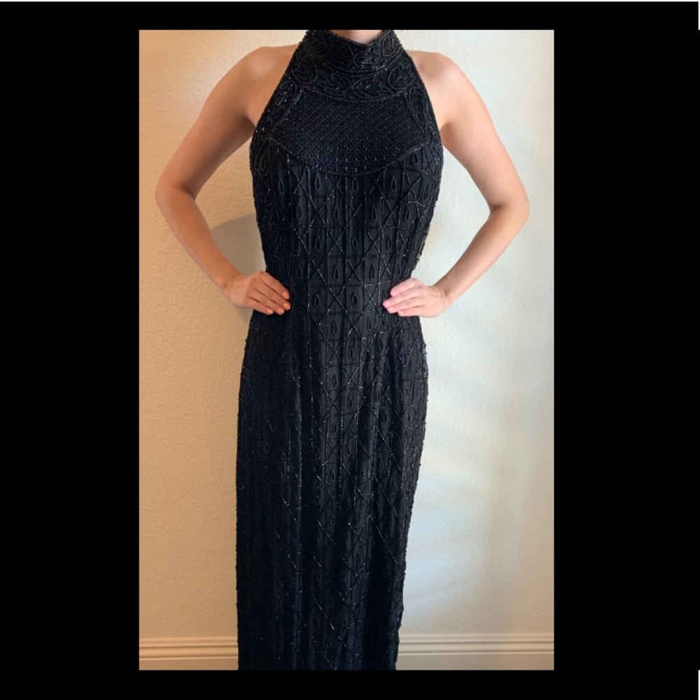 Black beaded long formal dress